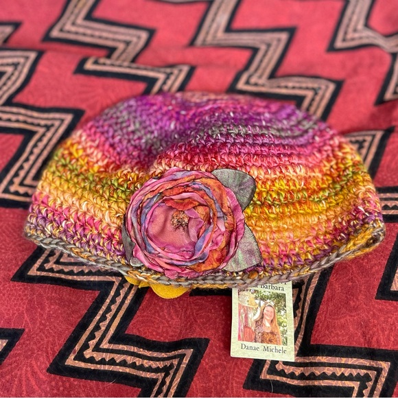 Adornment Santa Barbara Danae Michele Soft Knit Cap Hat Beanie with Flower NWT - Picture 3 of 6